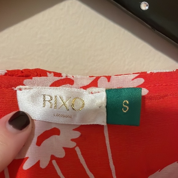 Rixo Red Daisy Sofia Ruffled Silk Wrap Blouse - Picture 2 of 8